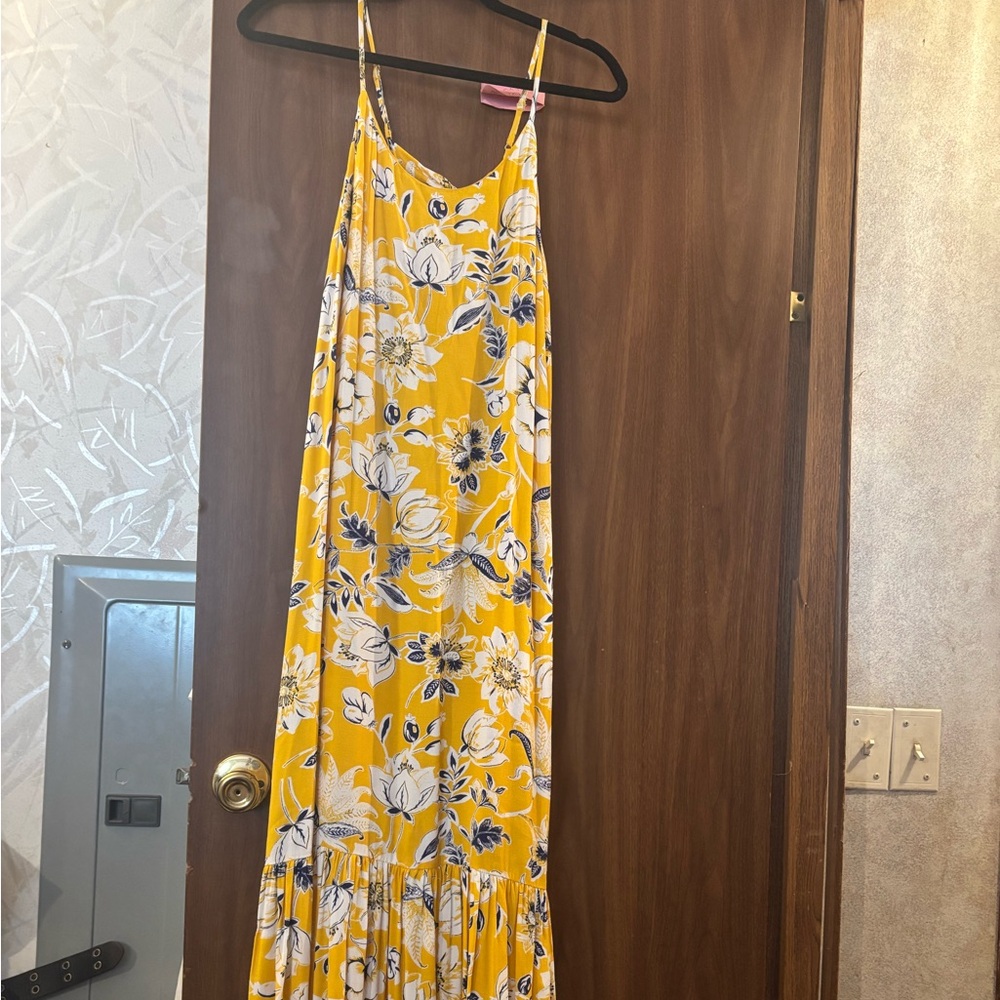 Yellow Floral Maxi Dress with Spaghetti Straps by
